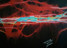 Original digital artwork created by Soundwaves Studio signed by Thin Lizzy bassist Scott Gorham and inscribed with the lyric "The boys are back in town." The image is a digital representation of "The Boys Are Back In Town" put to canvas. 